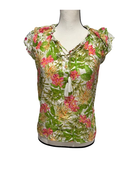 Rose & Olive Tops - Rose + Olive Floral Blouse Top Small Boho Peasant Tassel Tie‎ Neck Ruffle Sleeve